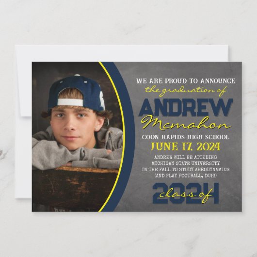 海軍と黄色の黒板卒業発表 招待状 (正面)