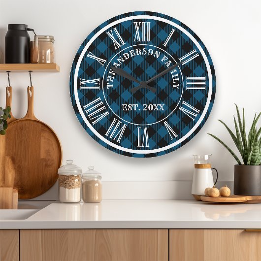 海軍と黒のバッファロープライド素朴ローマ数字 ラージ壁時計