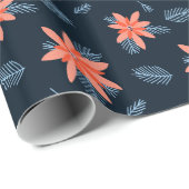 海軍のはっきりした背景休日にポインセチア花 ラッピングペーパー (ロールコーナー)
