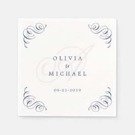 海軍のエレガントヴィンテージは書道を盛ん結婚だ スタンダードカクテルナプキン