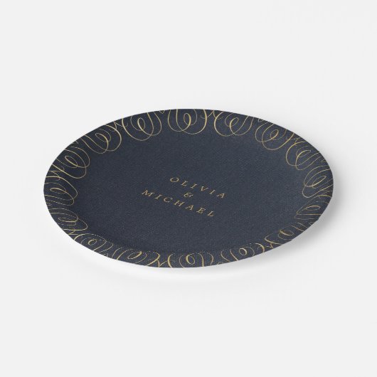 海軍のエレガントヴィンテージは書道を盛ん結婚だ ペーパープレート (アングル)