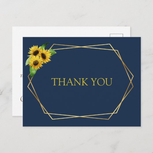 海軍のサンキューカードに結婚ひまわり ポストカード (正面/裏面)