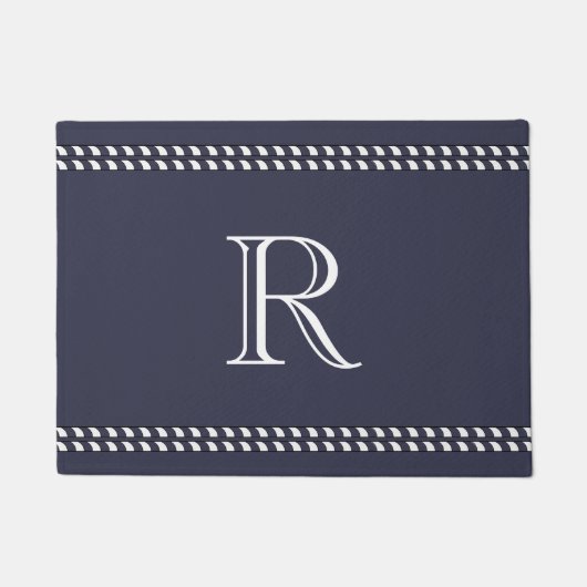 海軍のシックなドアMAT_WHITEのモノグラム ドアマット (正面)