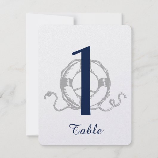 海軍のシルバーアンカーのビーチウェディングテーブルナンバー 招待状 (裏面)