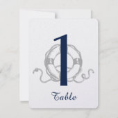 海軍のシルバーアンカーのビーチウェディングテーブルナンバー 招待状 (正面)