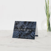 海軍のトロピカルパームリーフパターンカリグラフィスクリプト サンキューカード (正面)