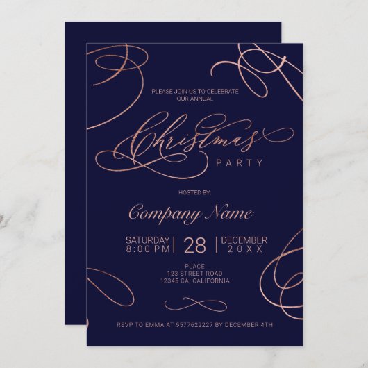 海軍のバラ金ゴールドはクリスマスの脚本を飾る 招待状 (正面/裏面)