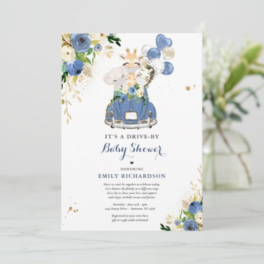 海軍のフローラサファリ動物がベビーシャワーで運転 招待状 (スタンド正面)