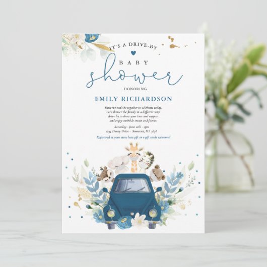 海軍のフローラサファリ動物がベビーシャワーで運転 招待状 (スタンド正面)