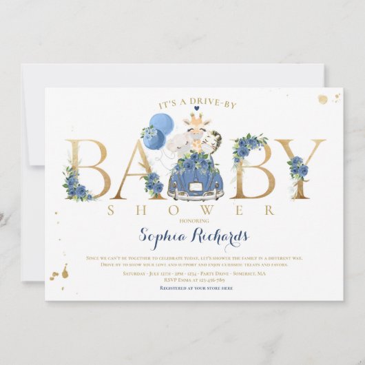 海軍のフローラサファリ動物がベビーシャワーで運転 招待状 (正面)