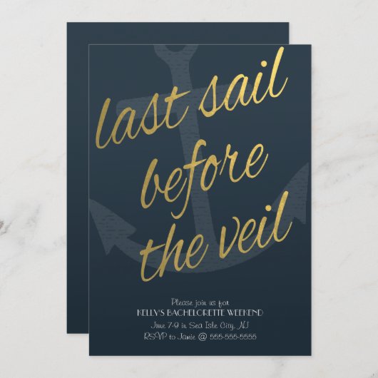 海軍のベールのバチェロレッテの前の最後の帆 招待状 (正面/裏面)