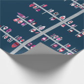 海軍のボートのドックピンクおよび赤 ラッピングペーパー (角)