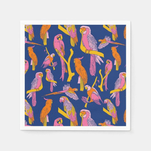 海軍のポップ・アートのトロピカルパロッツ スタンダードカクテルナプキン (正面)