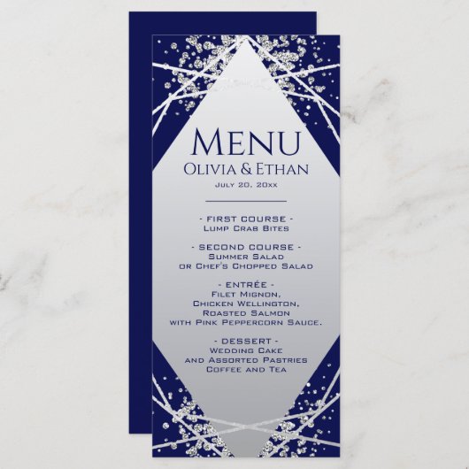 海軍のメニューにある高級銀結婚幾何学 メニュー (正面/裏面)