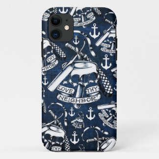 海軍のロカビリーのブラスナックルそしていかり iPhone 11 ケース