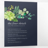 海軍の多肉性リースの葉の水色結婚の 三つ折り招待状 (内部最初)