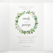 海軍の多肉性リースの葉の水色結婚の 三つ折り招待状 (内部中)