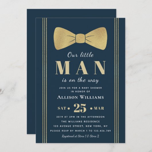海軍の小エレガント男の赤ちゃんシャワーの招待状 招待状 (正面/裏面)