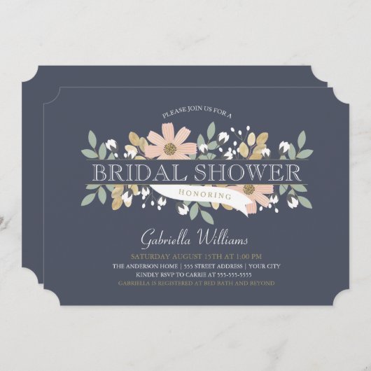 海軍の活気付くブライダルシャワー 招待状 (正面/裏面)