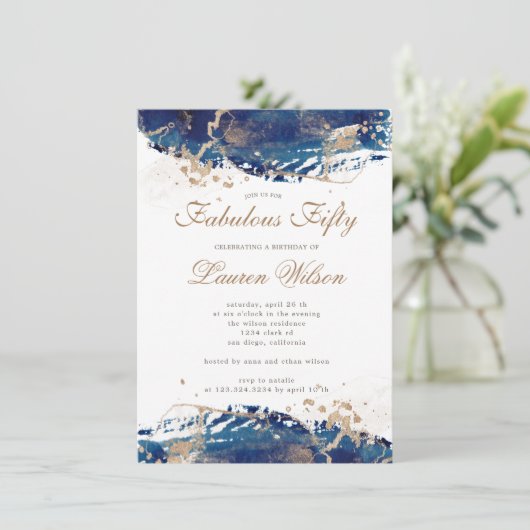 海軍の海の金ゴールド波の素晴らしい50歳の誕生日 招待状 (スタンド正面)