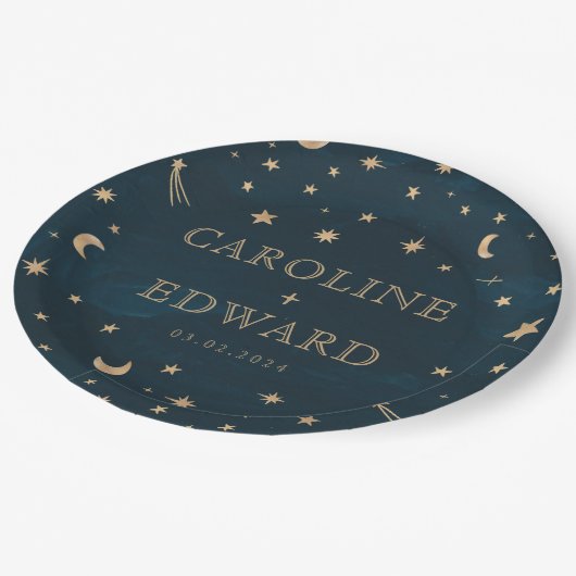 海軍の神秘的な金ゴールドスタームーン天文学結婚の ペーパープレート (アングル)