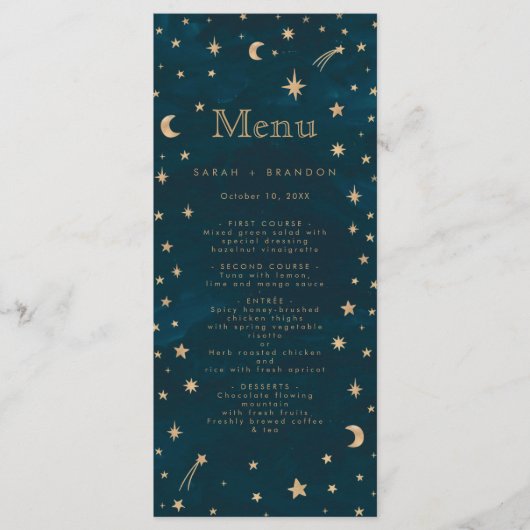 海軍の神秘的な金ゴールドスタームーン天文学結婚の メニュー (正面)