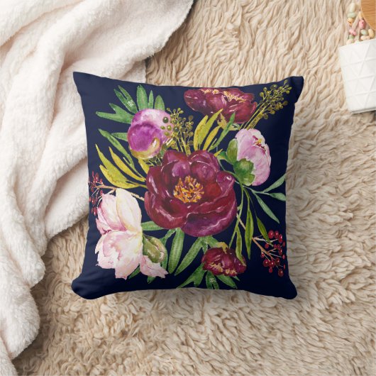 海軍の美しい紫色のワインそしてピンクのシャクヤク クッション (ブランケット)