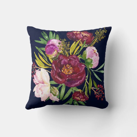 海軍の美しい紫色のワインそしてピンクのシャクヤク クッション (裏面)