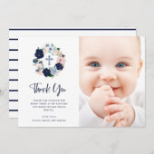 海軍の航海のフローラとストライプ|写真バプティスマ サンキューカード (正面/裏面)