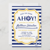 海軍の船の赤ちゃん男の子のストライプアンカー誕生日 招待状 (正面)