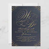 海軍の金ゴールドエレガントヴィンテージ書私たちはまだ行う 招待状 (正面)