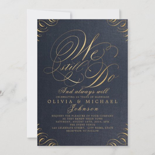 海軍の金ゴールドエレガントヴィンテージ書私たちはまだ行う 招待状 (正面)