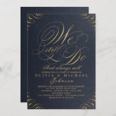 海軍の金ゴールドエレガントヴィンテージ書私たちはまだ行う 招待状 (正面/裏面)