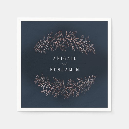 海軍の金箔バラ金ゴールドの植物的なエレガントな結婚式 スタンダードカクテルナプキン (正面)