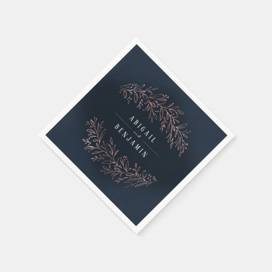 海軍の金箔バラ金ゴールドの植物的なエレガントな結婚式 スタンダードカクテルナプキン (角)