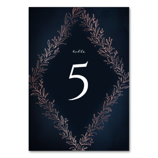海軍の金箔バラ金ゴールドの植物的なエレガントな結婚式 テーブルナンバー (正面)
