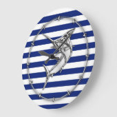 海軍の銀製のマカジキのメカジキは縞で飾ります ラージ壁時計 (傾斜)