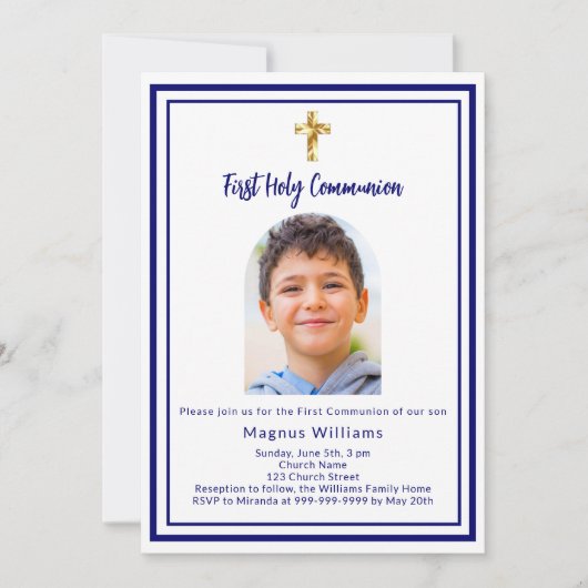 海軍の青い写真のアーチが最初の聖餐式をクロス 招待状 (正面)
