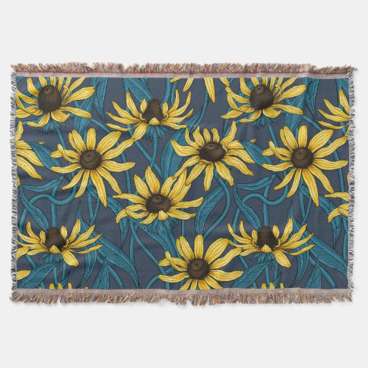 海軍の黄色のRudbekia スローブランケット (正面)