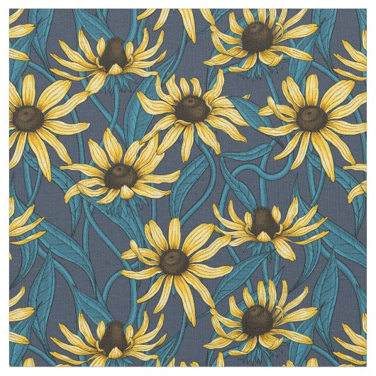 海軍の黄色のRudbekia ファブリック (クローズアップ)