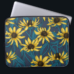 海軍の黄色のRudbekia ラップトップスリーブ<br><div class="desc">黄色い絵を描ルベキアの花を持つ手のベクトルパターン</div>