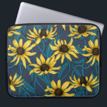 海軍の黄色のRudbekia ラップトップスリーブ<br><div class="desc">黄色い絵を描ルベキアの花を持つ手のベクトルパターン</div>