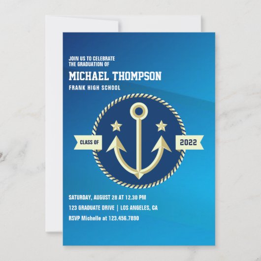 海軍をテーマにした卒業パーティー招待状 招待状 (正面)