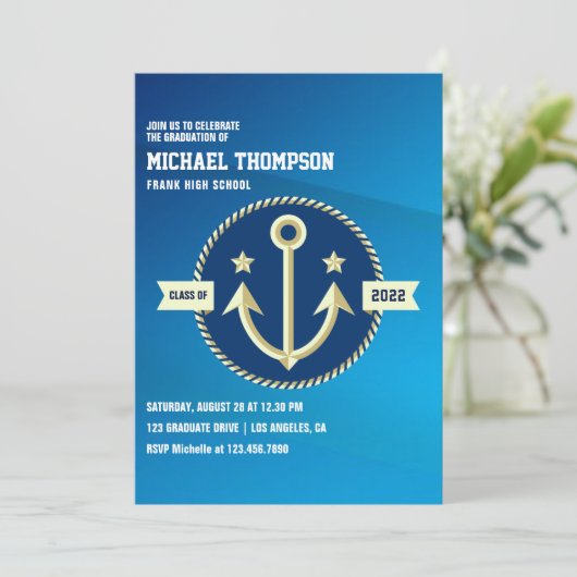 海軍をテーマにした卒業パーティー招待状 招待状 (スタンド正面)