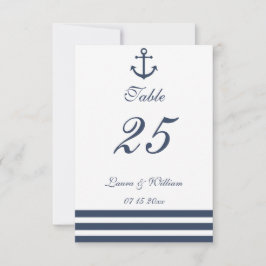 海軍アンカー＆ストライプの結婚式テーブルナンバー 招待状