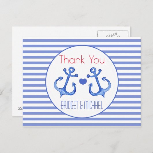 海軍アンカー ネイビーストライプ | 感謝の気持ちを伝えるポストカード ポストカード (正面/裏面)