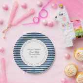 海軍エレガントと白のストライプ聖餐式 ペーパープレート (パーティー)