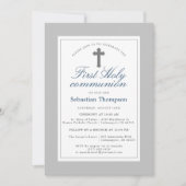 海軍エレガントと白のストライプ聖餐式 招待状 (正面)
