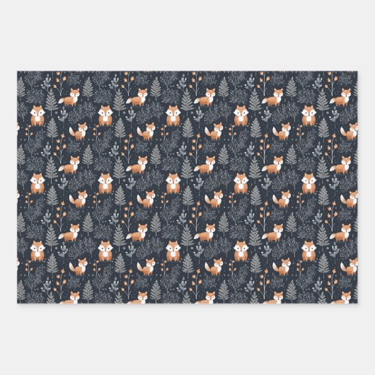 海軍エレガントと茶色の森林冬の動物 ラッピングペーパーシート (正面3)