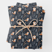 海軍エレガントと茶色の森林冬の動物 ラッピングペーパーシート (インサイチュ)